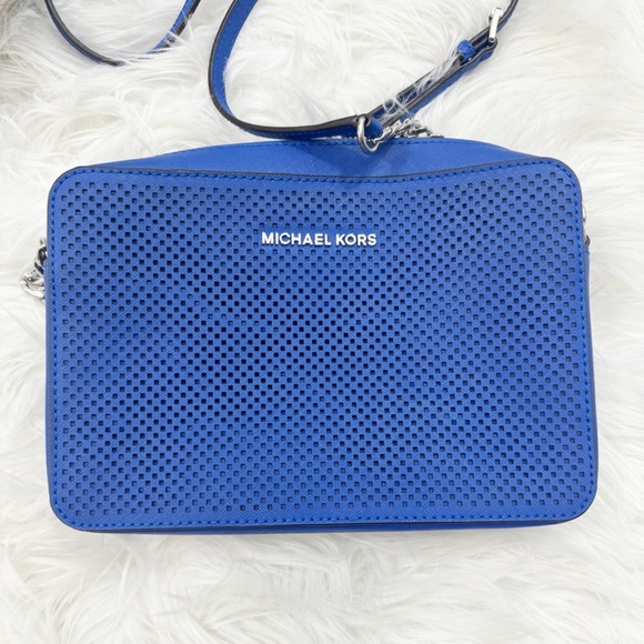 Michael Kors Blue Leather Perforated Crossbody Bag - Picture 2 of 11